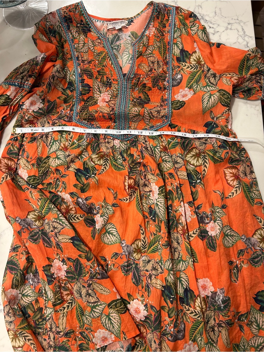 Johnny Was Paris Shift Dress Size Medium Tunic Orange Floral Embroidered - Picture 7 of 10